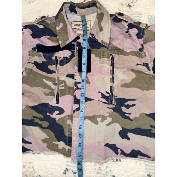 ZADIG & VOLTAIRE LAVENDER MAUVE & BLUE CAMO CAMOUFLAGE CROP JACKET - Picture 7 of 7